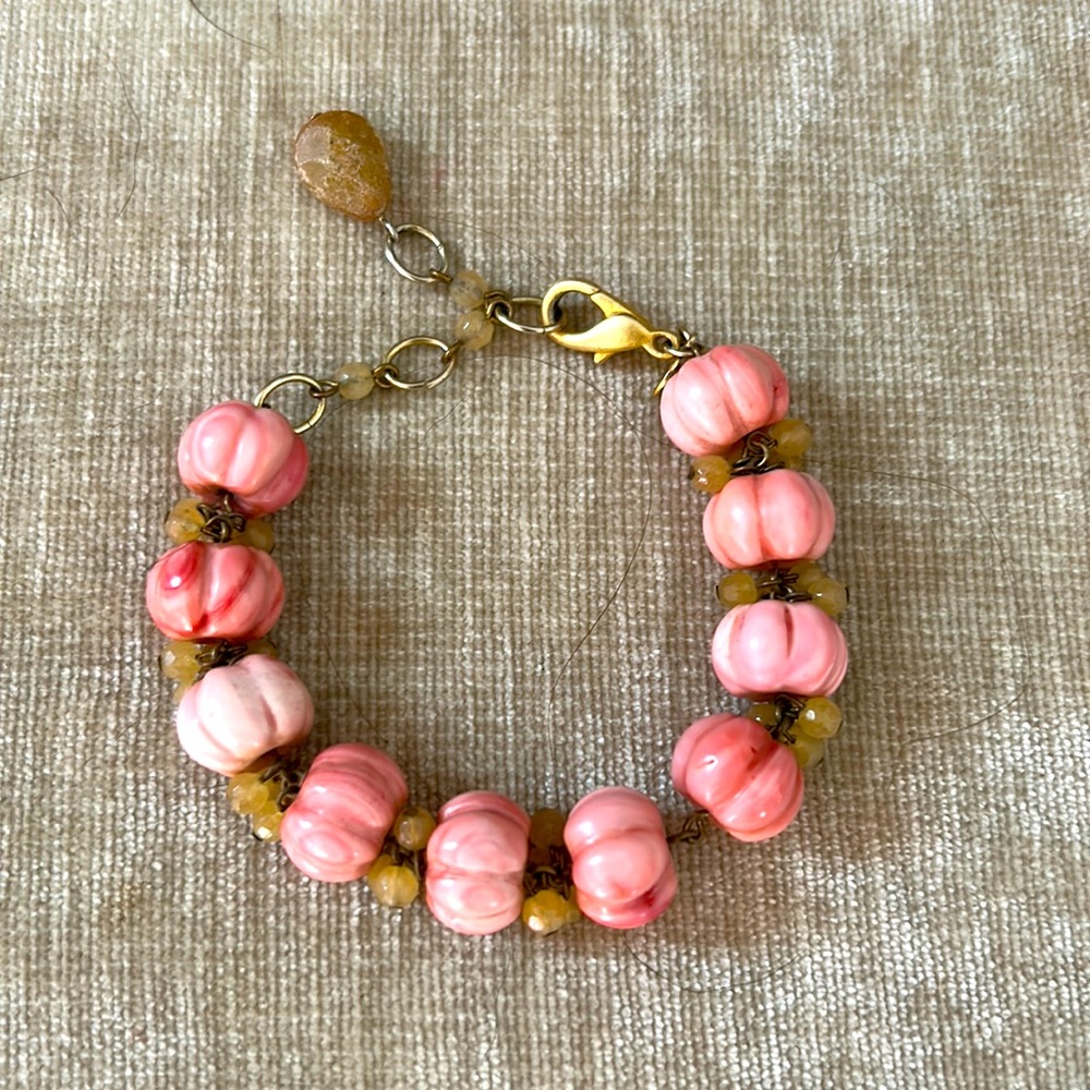 David Aubrey pink coral and peridot bracelet